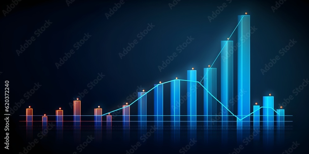 Wall mural Market chart of business increase stock graph or investment financial data profit on growth money diagram background with success diagram exchange information, AI generative