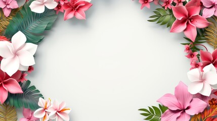 Floral border frame card template. multicolor flowers, leaves, for banner, wedding card. Springtime composition with copy-space, Generative AI illustration