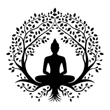 Yoga tree, tree of life, logo, icon, isolated on white background, vector illustration.