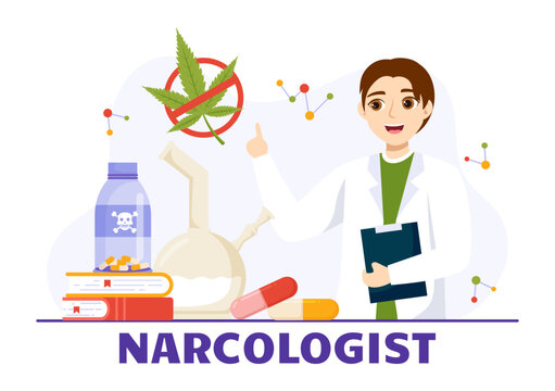 Narcologist Vector Illustration for Drug Addiction Awareness, Alcohol and Tobacco in Healthcare Flat Cartoon Hand Drawn Background Templates