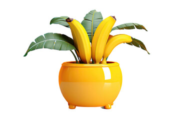 3D illustration of a banana plant in a pot, separated from its surroundings, on a transparent background. - obrazy, fototapety, plakaty
