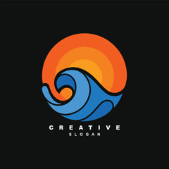 Abstract colorful sunset ocean wave logo design vector