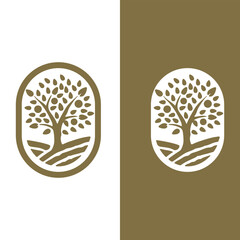 Vintage golden tree of life logo design. Old herbal tree logo design badge