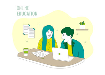 Online training, online work. Vector illustration. flat