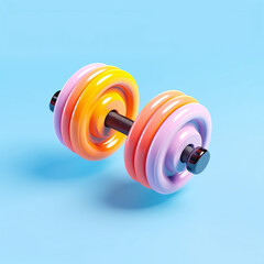 Athletic 3D rendering dumbbells on a blue background, summer sports scene