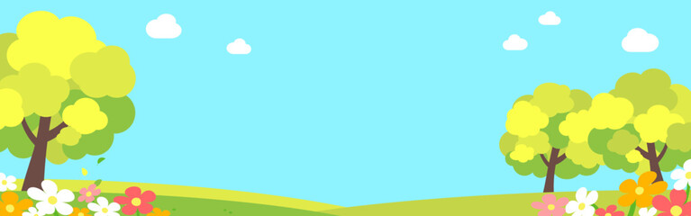 背景イラスト_樹木_花畑