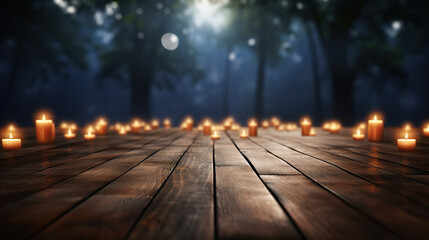 Enchanting Dark Mystical Forest: Rustic Wooden Floor. created with Generative AI