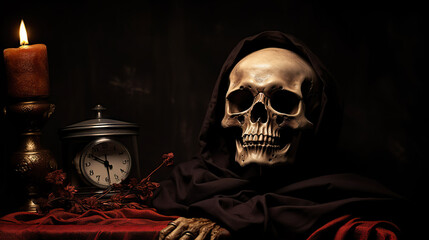 Ethereal Still Life Art Photography Captivating Skull Composition. created with Generative AI