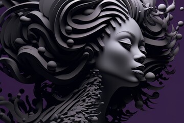 Abstract woman with wave hair, glamor cyberpunk AI