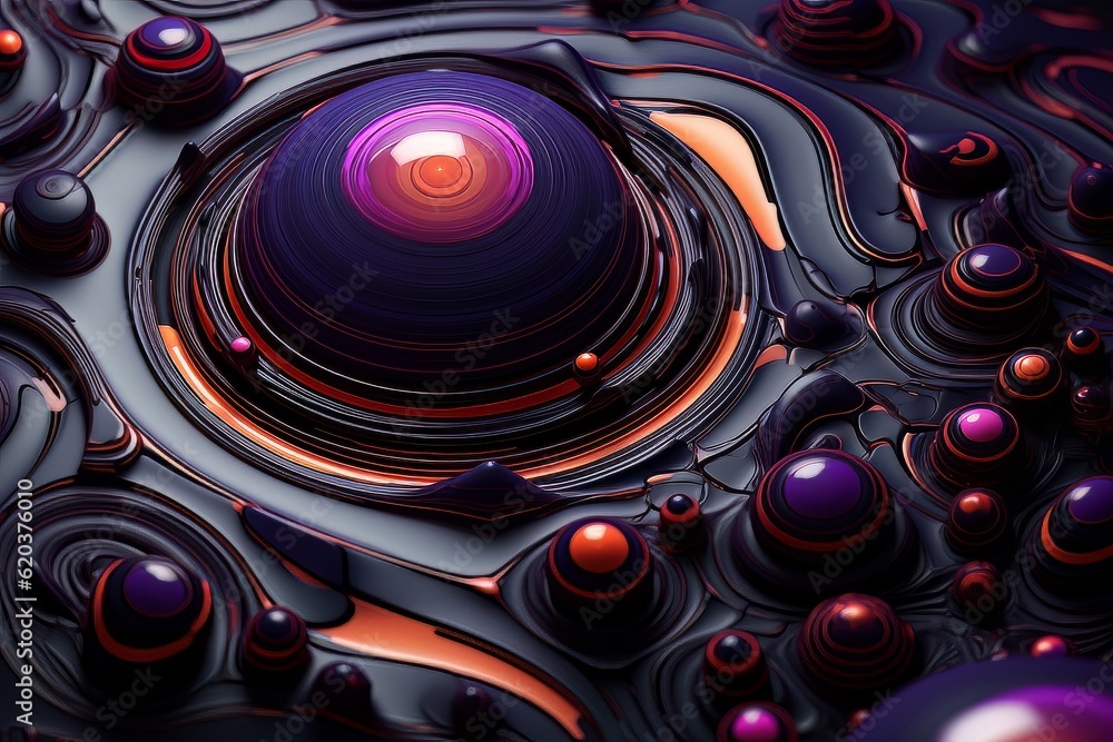 Poster futuristic fantasy space abstraction, dark background with bright elements ai