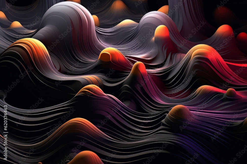 Poster Futuristic abstract texture background with colorful bright gradient waves and round elements AI