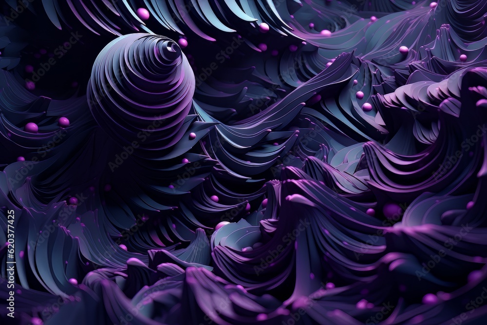Poster Futuristic abstract texture background with purple gradient waves and round elements AI