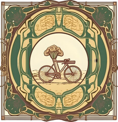 label art nouveau bicycle, bike. Generative AI