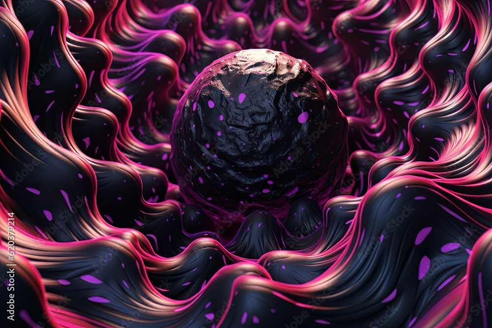 Poster Futuristic abstract texture background with purple gradient waves and round elements AI