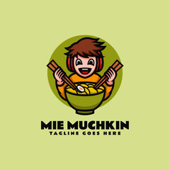 Vector Logo Illustration Mie Muchkin Mascot Cartoon Style.