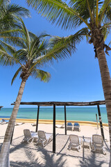 Beach at holiday resort venue in Merida (Yucatan, Mexico) - obrazy, fototapety, plakaty