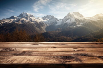 wooden board with mountain background