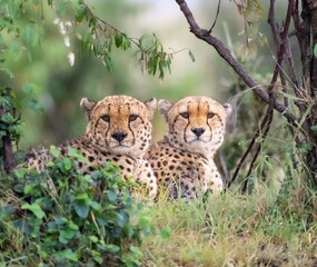 cheetah brothers at masai mara - obrazy, fototapety, plakaty