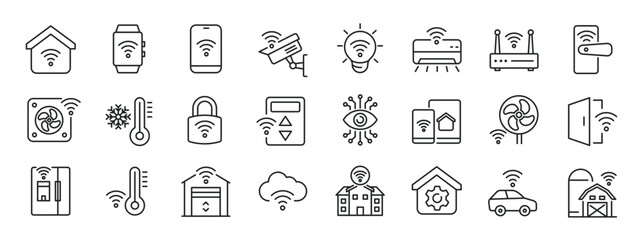Smart home systems line icons. Editable stroke. For website marketing design, logo, app, template, ui, etc. Vector illustration. - obrazy, fototapety, plakaty