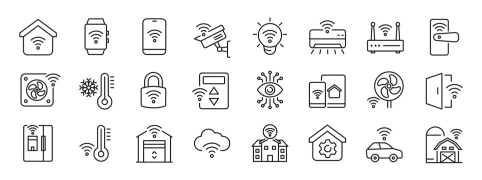 Smart home systems line icons. Editable stroke. For website marketing design, logo, app, template, ui, etc. Vector illustration.