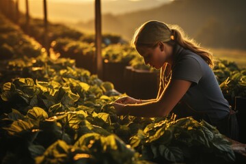Fototapeta premium Farmers use mainstream data networks from mobile internet to validate, test and select new farming methods. farmers and tobacco farming