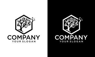 hexagon Tree vector logo this beautiful tree is a symbol of life, beauty, growth, strength, and good health.