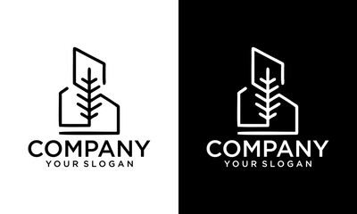 Building with nature logo design template. the leaf logo combination with the building represents a real estate property.