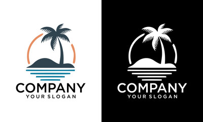 beach and island logo design, vector design of circular beach icons - obrazy, fototapety, plakaty