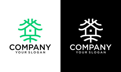 Obraz premium circle Illustration of Tree House Logo Design Template. Tree Home logotype Design vector, Nature eco House Logo