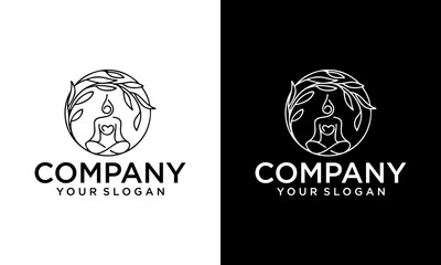 yoga logo design stock. human meditation in lotus flower vector illustration in gold color