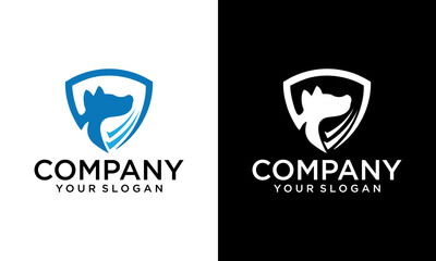 cerberus dog head guard shield security logo design with lineart style