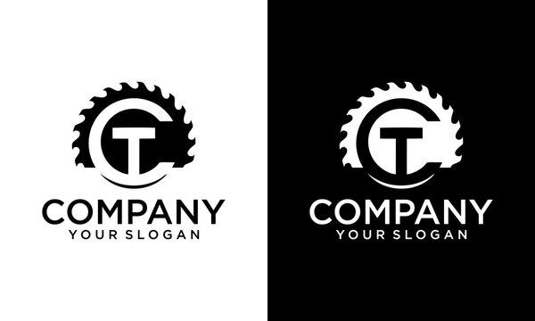 Letter CT/TC for cut symbol logo design.sawmill with letter CT shape icon.letter CT carpentry icon