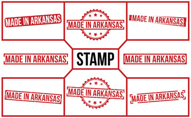 Made in Arkansas red rubber stamp on white background. Made in Arkansas Rubber Stamp set.