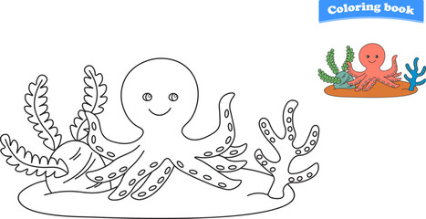 Funny cartoon octopus. Coloring pages. Vector illustration