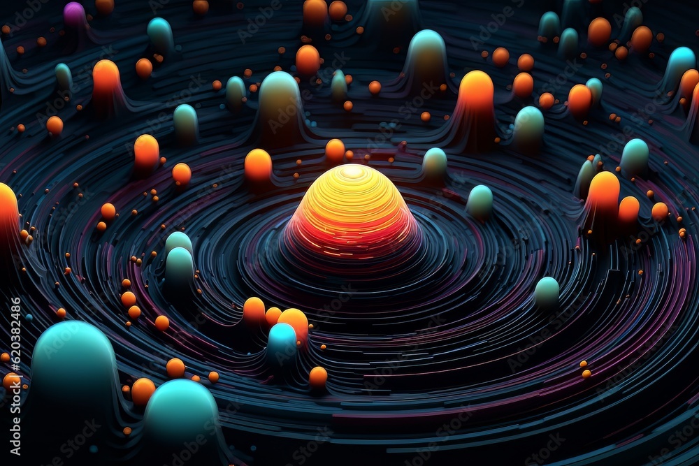 Poster Futuristic abstract texture background with waves and round elements AI