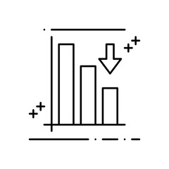 Economy Crisis Business and Finance icon with black outline style. money, graph, chart, decrease, down, recession, bankruptcy. Vector illustration