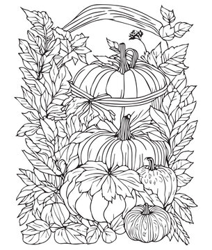 Halloween Pumpkin Coloring Pages.  Vegetable Coloring Page. Pumpkin Line Art. Vegetable Line Art