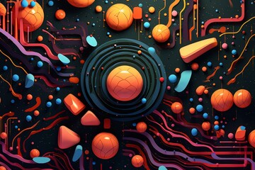 Abstract artwork background with spheres and embossed lines AI