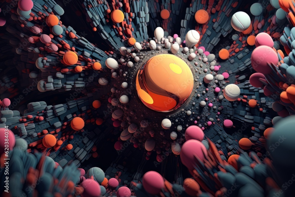 Poster abstract artwork background with spheres and embossed lines ai