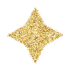 Golden confetti diamond shape. Glowing dotted glitter background. Rhombus gold dots form. Sparkling halftone Christmas decoration element. Vector illustration