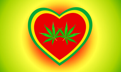 Fascinated by marijuana illustration of line heart with a marijuana leaf.  Cannabis leaf heart illustration with conceptual icon. 