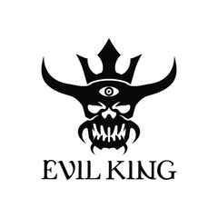 logo illustration of Evil skull devil logo design black and white.