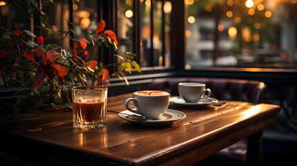 Fototapeta na wymiar Coffee and Tea On A Table In A Cafe. Generative AI