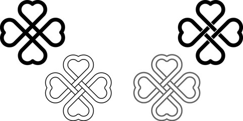 love heart 4 leaf clover icon set