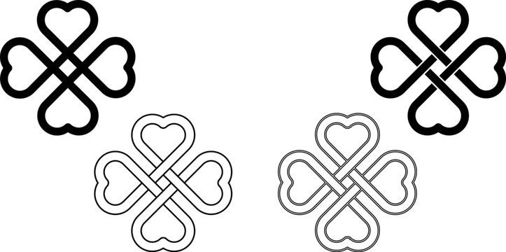 love heart 4 leaf clover icon set