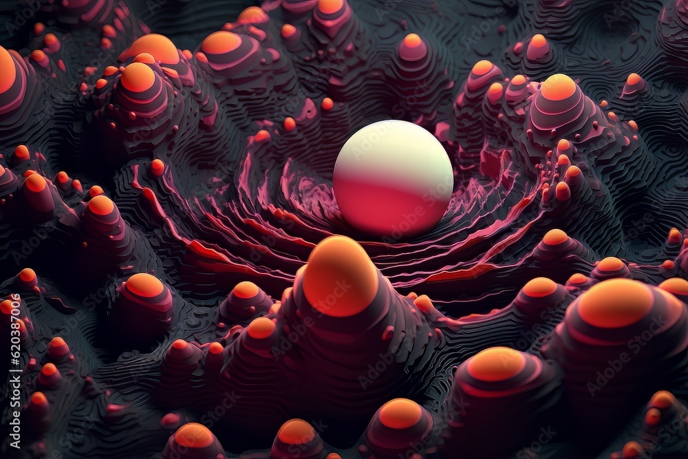 Poster Futuristic abstract texture background with colorful bright gradient waves and round elements AI