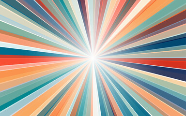 Colorful grunge sunburst. Groovy retro straight burst, summer and carnival background. Vector illustration.