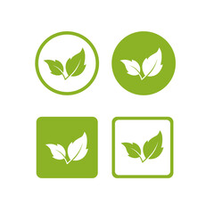 Organic icons with green leaves. Bio, organic 