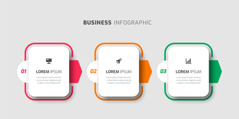 Business Infographic Template with Rounded Label, Thin Line, 3 Numbers and Icon for Presentation