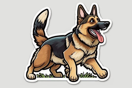 Naklejka Art design in german shepherd sticker die cut of dog with minimal concept. Decorated in cartoon graphic isolated on plain background. Glorious generative AI.